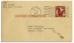 Hunter S. Thompson Typed Postcard -- ''...The Lord knows where I''m going and the Devil knows who I'll marry, but everything else is up for grabs...Great Puerto Rican novel now underway...''